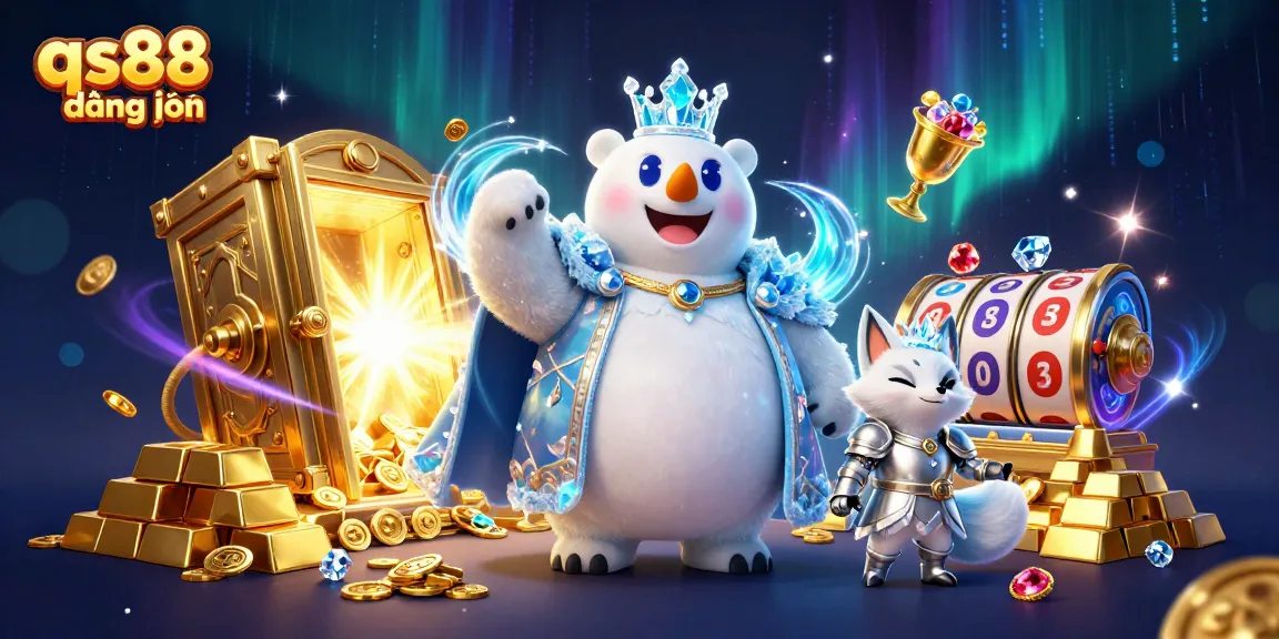 Spin for riches with qs88 đăng nhập in a vibrant 3D casino scene full of treasures and energy.