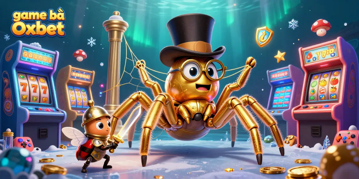 Engage in the thrilling game bài Oxbet with cartoon characters amidst vibrant casino elements.