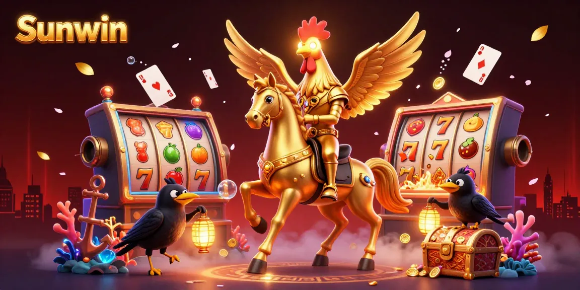 Experience thrilling adventures with Sunwin in this vibrant casino illustration featuring luck and fortune.