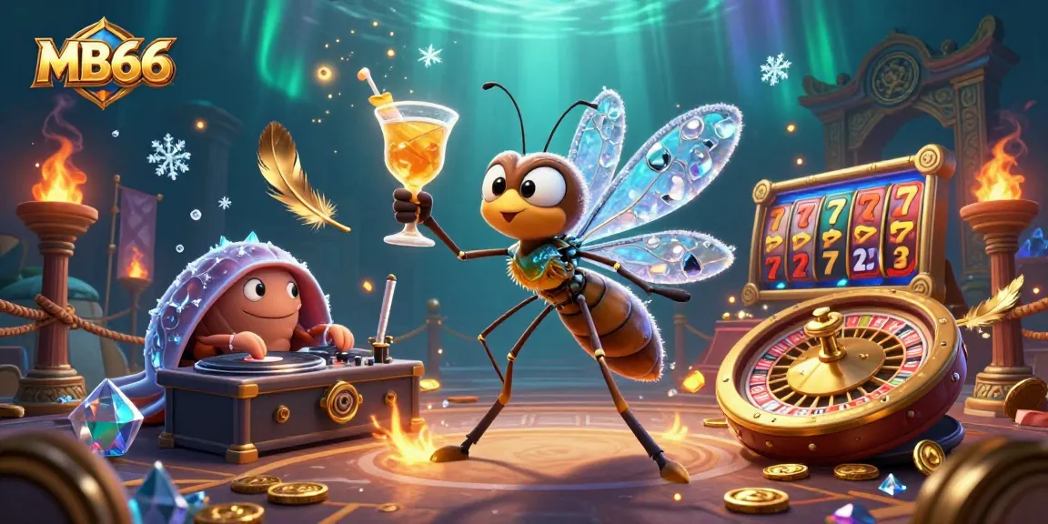 Spin and win at MB66 with a 3D cartoon mosquito mascot and casino elements in vibrant design.