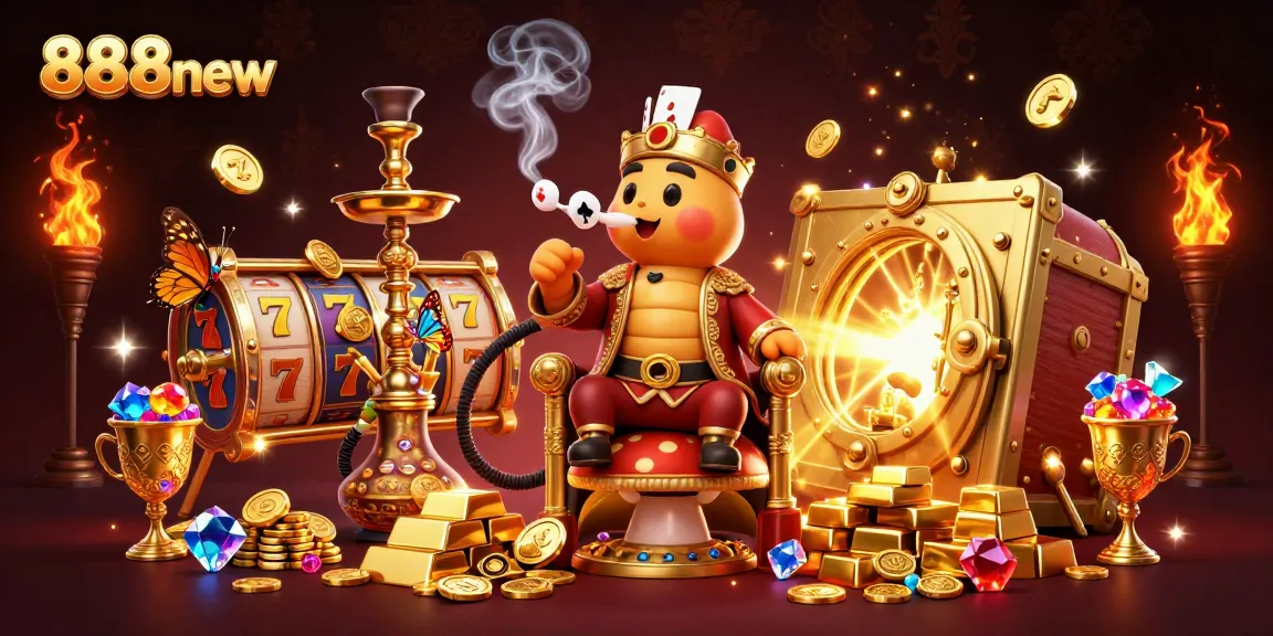 Experience the vibrant ambiance of 888new with a 3D caterpillar master in a casino-themed illustration.