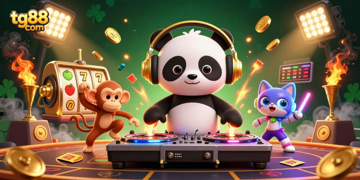 Experience gaming excitement at tg88 com with a vibrant 3D casino scene featuring dynamic characters and rich details.