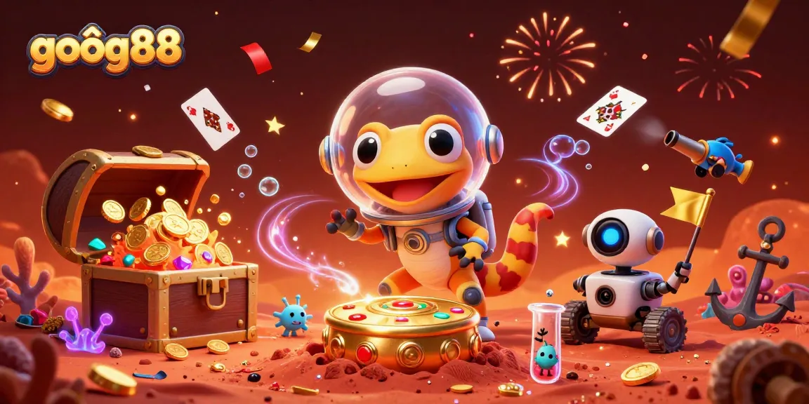 Experience thrilling games at goôg88, where Martian gecko vies for golden casino treasures.