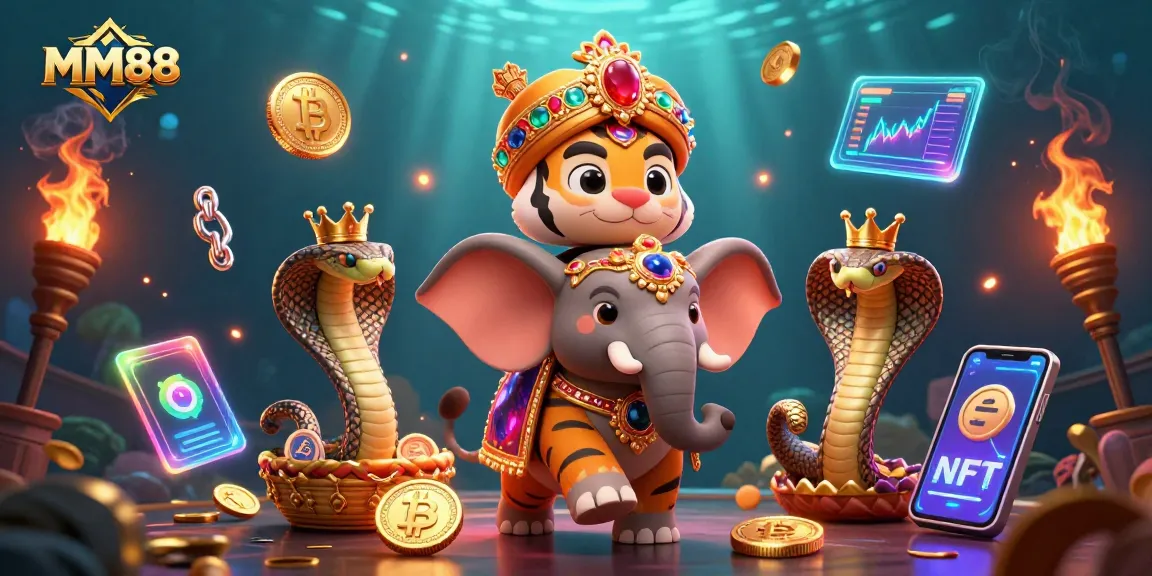 Engage with MM88's vibrant 3D casino scene featuring a maharaja and crypto elements for thrilling gambling.
