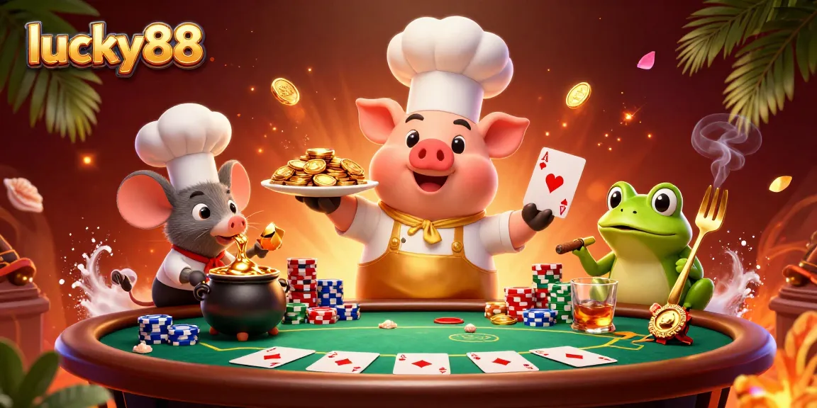 Experience the thrills of lucky88 with engaging casino elements in a vibrant 3D illustration.