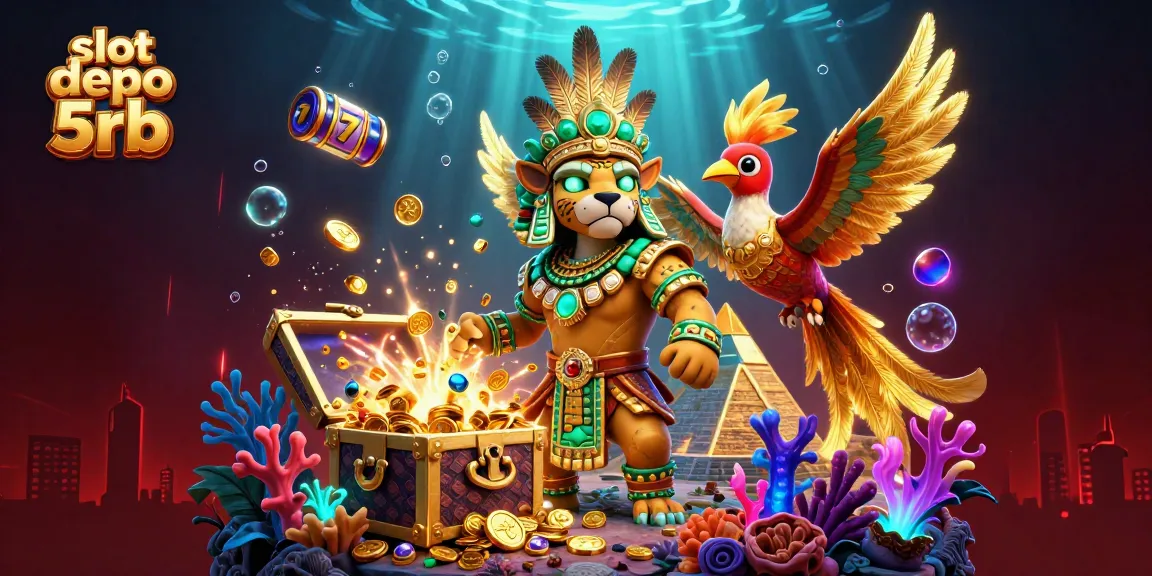 Engage with slot depo 5rb in a vibrant scene featuring dynamic Mayan elements and slot game symbols.